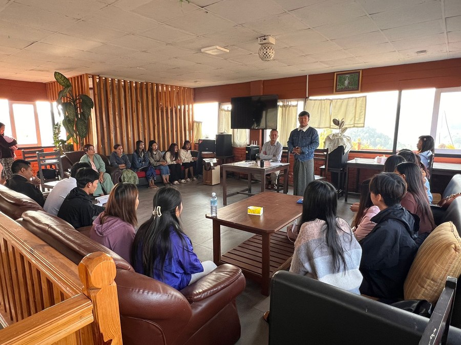 Teaching from Matthew 28 at a discipleship training in Myanmar